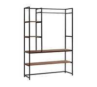 Mueble de entrada horgau con percherro burro y varios estantes metal y mdf 180 x 120 x 40 cm - negro y efecto nogal [en.casa]