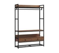 [en.casa] Mueble de Entrada Isen Perchero Burro con 1 Barra 2 Cajones 4 Estantes Laterales Armario Ropero para Recibidor Vestidor Metal 180 x 120 x 40 cm - Negro y Efecto Nogal