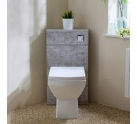 Mueble de Esquina para Inodoro Color Gris Hormigón con WC Halwell - con Pulsador de Descarga Cromado - Cluo