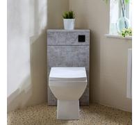 Mueble de Esquina para Inodoro Color Gris Hormigón con WC Halwell - con Pulsador de Descarga Negro - Cluo