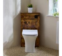 Mueble de Esquina para Inodoro Color Roble Oscuro con WC Avenham - con Pulsador de Descarga Negro - Cluo