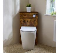 Mueble de Esquina para Inodoro Color Roble Oscuro con WC Brunswick - con Pulsador de Descarga Cromado - Cluo