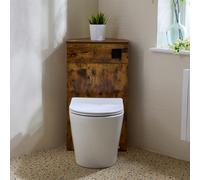 Mueble de Esquina para Inodoro Color Roble Oscuro con WC Colby - con Pulsador de Descarga Negro - Cluo