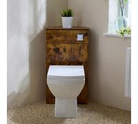 Mueble de Esquina para Inodoro Color Roble Oscuro con WC Halwell - con Pulsador de Descarga Cromado - Cluo