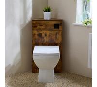 Mueble de Esquina para Inodoro Color Roble Oscuro con WC Halwell - con Pulsador de Descarga Negro - Cluo