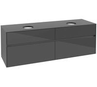 Mueble de lavabo Collaro de Villeroy & Boch, de pared, 4 extraíbles, para 2 lavabos, 1600x548x500mm, C05200FP, Color: Frontal/carcasa: gris brillante, asa: Grafito