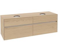 Mueble de lavabo Collaro de Villeroy & Boch, de pared, 4 extraíbles, para 2 lavabos, 1600x548x500mm, C05200VJ, Color: Carcasa/frontal: roble nórdico, tirador: Gris cachemira