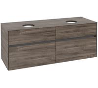 Mueble de lavabo Collaro de Villeroy & Boch, para 2 lavabos, 1400x548x500mm, C04800RK, Color: Frontal/carcasa: Roble piedra, Mango: Grafito