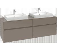 Mueble de lavabo Collaro de Villeroy & Boch, para 2 lavabos, con iluminación, 1600x548x500mm, C024B0AA, Color: Frontal/carcasa: roble blanco, mango: Blanco mate