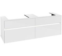 Mueble de lavabo Collaro de Villeroy & Boch, para 2 lavabos, con iluminación, 1600x548x500mm, C024B0DH, Color: Frontal/carcasa: blanco brillante, mango: blanco mate
