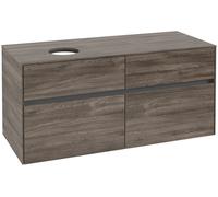 Mueble de lavabo Collaro de Villeroy & Boch, suspendido, 4 extracciones SoftClose, lavabo a la izquierda, 1200x548x500mm, C04200RK, Color: Frontal/carcasa: Roble piedra, Mango: Grafito