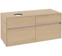 Mueble de lavabo Collaro de Villeroy & Boch, suspendido, 4 extracciones SoftClose, lavabo a la izquierda, 1200x548x500mm, C04200VJ, Color: Carcasa/frontal: roble nórdico, tirador: Gris cachemira