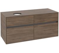 Mueble de lavabo Collaro de Villeroy & Boch, suspendido, 4 extracciones SoftClose, lavabo a la izquierda, 1200x548x500mm, C04200VH, Color: Frente/carcasa: Roble Arizona, mango: Grafito