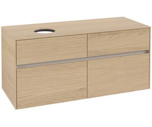 Mueble de lavabo Collaro de Villeroy & Boch, suspendido, 4 extracciones SoftClose, lavabo a la izquierda, 1200x548x500mm, C04200VJ, Color: Carcasa/frontal: roble nórdico, tirador: Gris cachemira