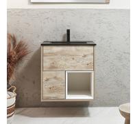 Mueble de Lavabo de 612mm Suspendido de Color Roble Claro con Repisa Abierta con Lavabo de Color Grafito - Hoxton