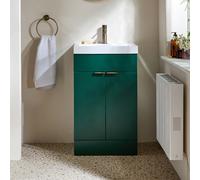 Mueble de Lavabo de Esquina - Color Verde Oscuro - 500mm con Lavabo - Tiradores Color Latón Cepillado - Cluo