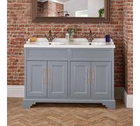 Mueble de Lavabo - Gris Claro - 1210mm - Completo con Lavabo Doble and Manijas Tradicionales en Forma de T de Color Bronce Cepillado - Thornton