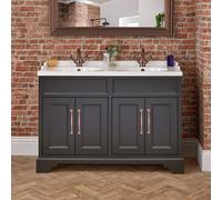 Mueble de Lavabo - Negro Gris - 1210mm - Completo con Lavabo Doble and Manijas Tradicionales en Forma de T de Color Bronce Cepillado - Thornton