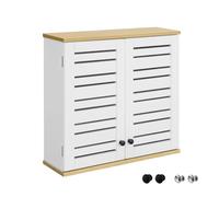SoBuy Armario de Pared para Baño - Mueble de Baño - Armario Colgante con Puertas de Persiana y Estantes Ajustables de Madera, para Cocina y Pasillo - Vitrina Pared, Blanco, 60x56x19cm, BZR42-W