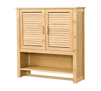 [en.casa] Mueble de Pared para Baño con 2 Puertas Armario Colgante con Toallero Auxiliar de Baño Suspendido Bambú 66 x 62 x 20 cm Natural