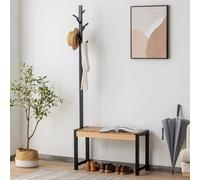 Mueble de recibidor de bambú con Perchero y Banco para Zapatos. Resistente, con 8 Ganchos. Perchero Independiente Que Ahorra Espacio. Entrada (100 cm) Almacenamiento en el hogar.