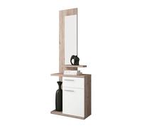 HomeSouth - Recibidor con un cajón y una Puerta, Mueble de Entrada con Espejo Acabado en Blanco y Nelson, Modelo Enter, Medidas: 60,5 x 68,5 x 27,8 cm de Fondo