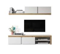 Mueble de salón comedor fly 2 módulos color blanco y naturale estilo moderno almacenaje 200x180x40 cm 200 cm