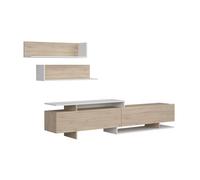 Mueble de salón, comedor, módulo tv + estantes 200 cm orlis 2 puertas abatibles melamina roble artesano y blanco mate