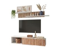 Miroytengo Mueble de salón, Comedor, Módulo TV + Estantes Kipi Módulos Extensibles de 143-220 cm Roble Cambrian y Blanco