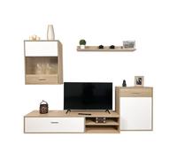 Mueble de salón moderno, modelo heländ, acabado en blanco y cambria