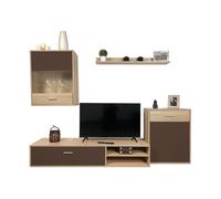 Mueble de salón moderno, modelo heländ, acabado en cambria y chocolate