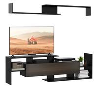 Mueble de Salón para TV Conjunto Muebles de TV 153,6x25x42cm y Estante de Pared 150x14,5x16,3cm Negro y Marrón Wood melamine