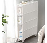 Mueble de Suelo Alto y Estrecho para baño, Unidad de Almacenamiento Vertical con 4 cajones Transparentes y Ruedas, Carrito de Almacenamiento Tipo Torre de tocador Estrecho e Independiente, a
