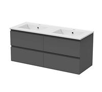 Mueble de tocador de baño, para colgar en la pared, acabado brillante, fregadero de cerámica, 2 cajones, almacenamiento que ahorra espacio, mueble moderno para debajo del lavabo