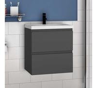 Mueble de tocador de baño, para colgar en la pared, acabado brillante, fregadero de cerámica, 2 cajones, almacenamiento que ahorra espacio, mueble moderno para debajo del lavabo