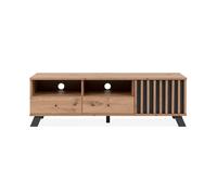 Mueble de tv 1 puerta, 2 cajones y 2 estantes decorativos roble artesanal l138 cm - lublin