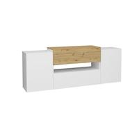 Mueble de tv 2 puertas 2 cajones blanco brillante y roble artesanal olpe - l182 cm