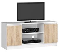 Mueble de TV AKORD Blanco 120 cm 2 puertas frente en color Roble Sonoma 2 estantes 120x40x55 cm