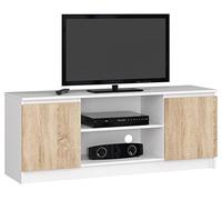 Mueble de TV AKORD Blanco 140 cm 2 puertas frente en color Roble Sonoma 2 estantes 140x40x55 cm