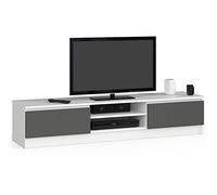 Mueble de TV AKORD Blanco 160 cm 2 puertas frente en color Grafito Gris 2 estantes 160x40x33 cm