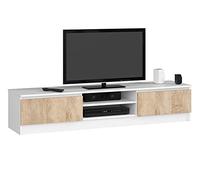 Mueble de TV AKORD Blanco 160 cm 2 puertas frente en color Roble Sonoma 2 estantes 160x40x33 cm