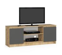 Mueble de tv akord roble artisan 140 cm 2 puertas frente en color grafito gris 2 estantes 140x40x55 cm