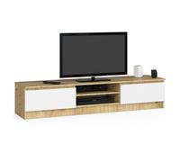 Mueble de TV AKORD Roble Artisan 160 cm 2 puertas frente en color Blanco 2 estantes 160x40x33 cm