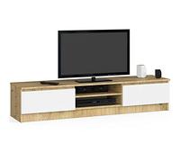 Mueble de TV AKORD Roble Artisan 160 cm 2 puertas frente en color Blanco 2 estantes 160x40x33 cm