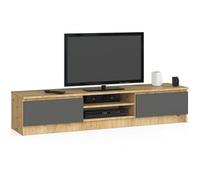 Mueble de TV AKORD Roble Artisan 160 cm 2 puertas frente en color Grafito Gris 2 estantes 160x40x33 cm