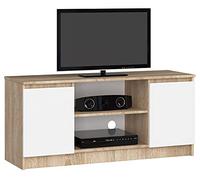 Mueble de TV AKORD Roble Sonoma 120 cm 2 puertas frente en color Blanco 2 estantes 120x40x55 cm