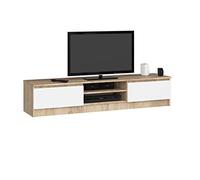 Mueble de TV AKORD Roble Sonoma 160 cm 2 puertas frente en color Blanco 2 estantes 160x40x33 cm