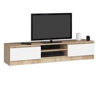 Mueble de TV AKORD Roble Sonoma 160 cm 2 puertas frente en color Blanco 2 estantes 160x40x33 cm