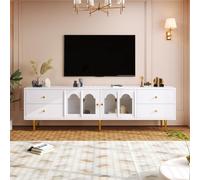 Mueble de TV blanco de 170 cm, moderno soporte de TV con 4 cajones y 2 armarios, centro de entretenimiento con almacenamiento, consola de TV para sala de estar y dormitorio