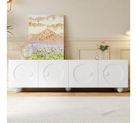 Mueble de TV blanco mate de 180 cm, con frontal en relieve 3D y 4 puertas, para televisores de hasta 203.2 cm - Moderno - Aparador bajo - Estable - Salón